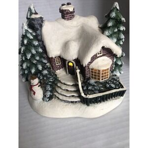 VTG Thomas Kinkade lighted Christmas Winter Snowy Cottage Snowman Christmas tree